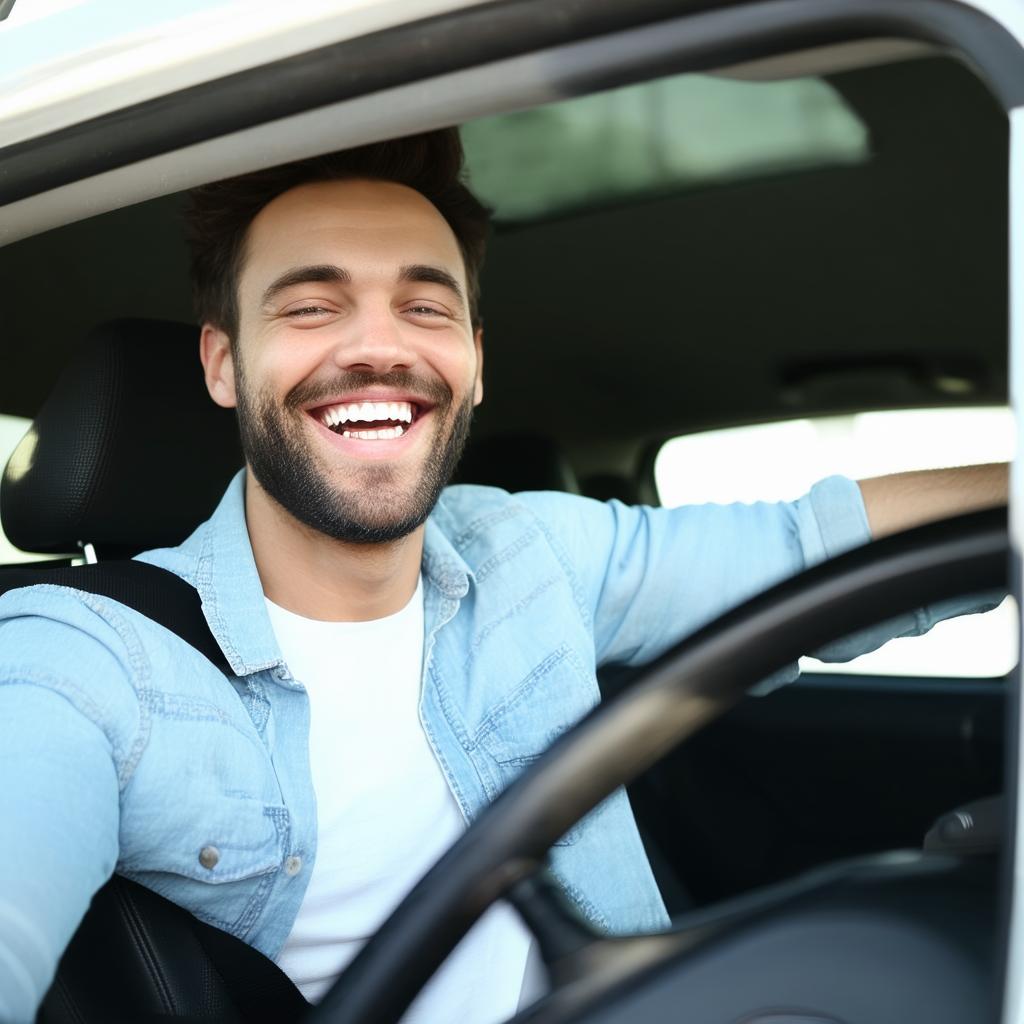 Happy driver with auto insurance